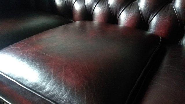 Image 3 of 4 seater ox blood leather chesterfield sofa