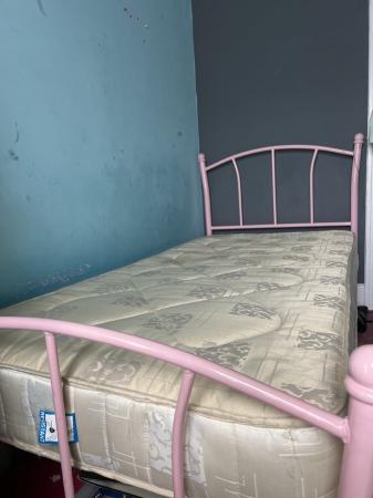 Image 3 of Single Bed - Pink Metal Frame - With Mattress