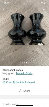 Image 2 of Two small black vases with gold
