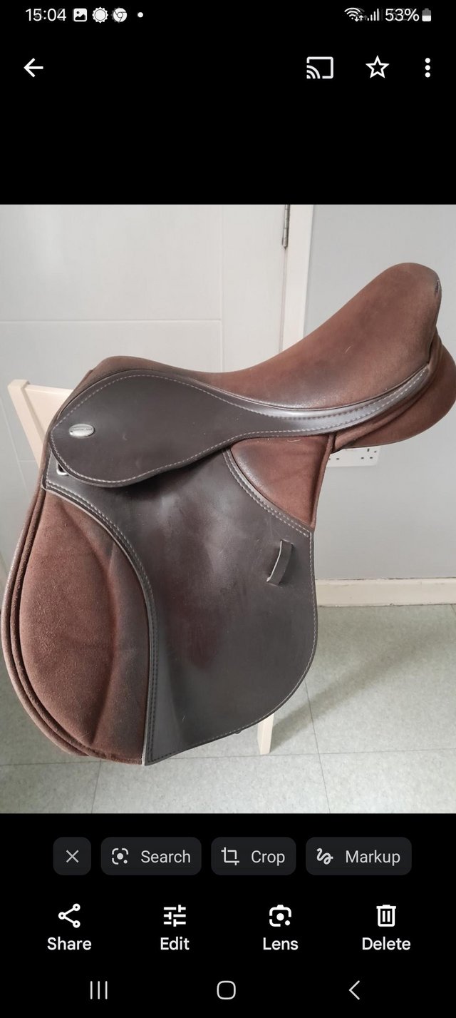 Preview of the first image of 16 inch thorowgood ponyclub saddle changeable gullet.