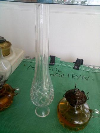 Image 1 of GLASS BUBBLE TYPE OIL LAMP WITH HANDLE ONE WITH LONG CUT GLA
