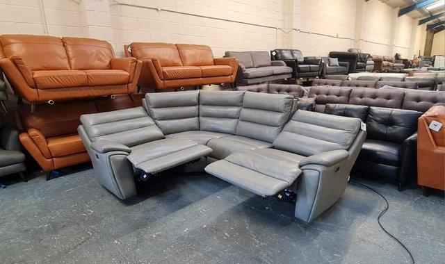 Image 12 of La-z-boy Winslow grey leather electric recliner corner sofa