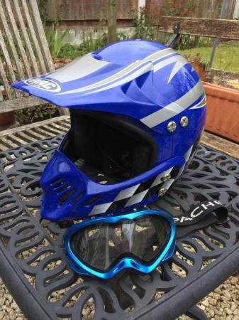 Image 2 of Motor-Cross Helmet with Goggles.