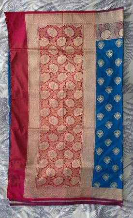 Image 2 of Blue and pink with gold embrodiery design banarasi silk sare