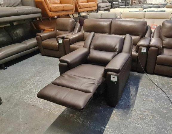 Image 2 of Avola dark brown leather electric recliner armchair