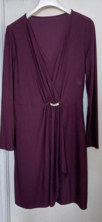 Image 1 of Wine Coloured Mock Wrap Dress Size 12-14