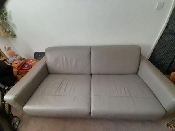 Image 1 of Italian Leather Bed Settee- Mid Grey