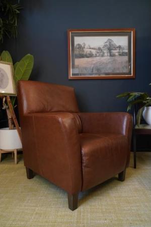 Image 17 of Mid Century Vintage Real Conker Brown Leather Armchair
