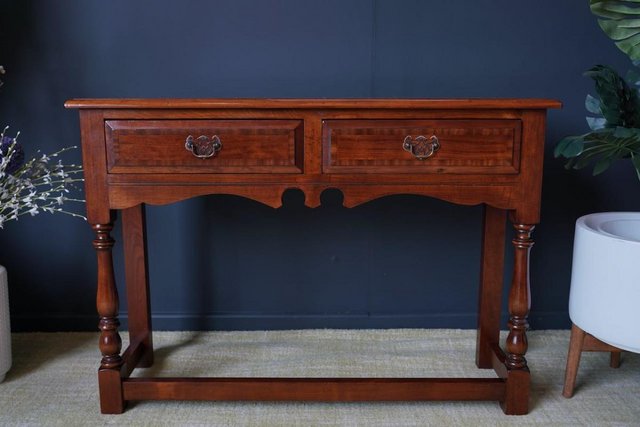 Image 5 of Antique Georgian Style Oak Two Drawer Dresser Hallway Table