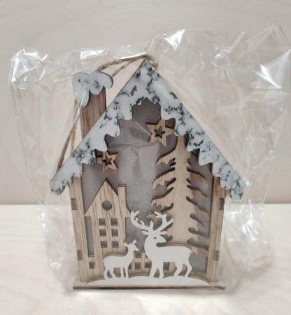 Image 4 of Set of 3 Hanging Christmas Wooden House with LED Warm Lights