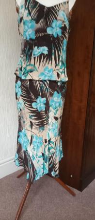 Image 1 of Rosies Sleeveless top and skirt in a blue/beige/brown flora