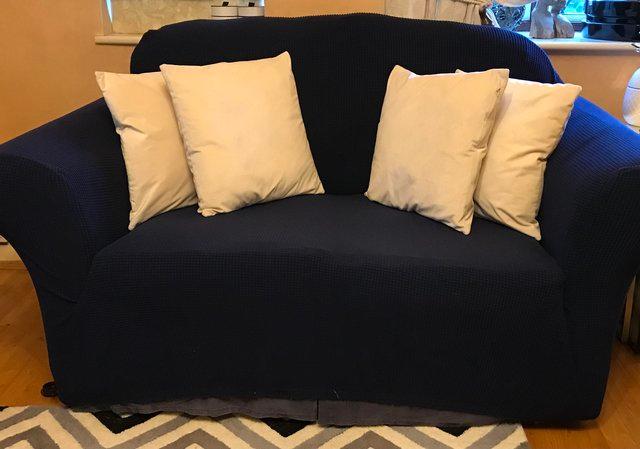 Image 1 of Sofa 2 Seater with Navy Blue Stretch Cover