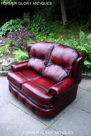 Image 39 of SAXON OXBLOOD RED LEATHER CHESTERFIELD SETTEE SOFA ARMCHAIR