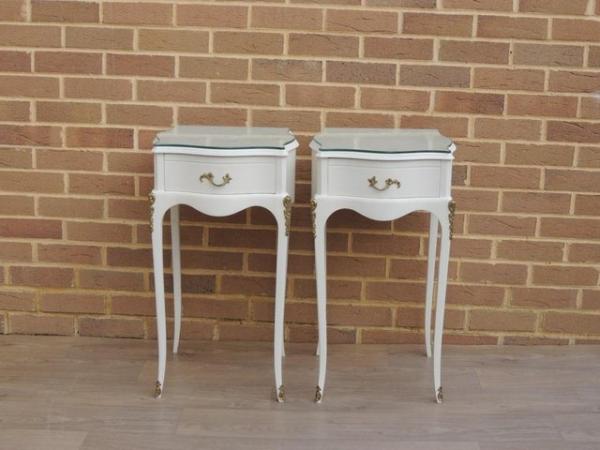Image 1 of Pair of French Tall Bedside Tables (UK Delivery)