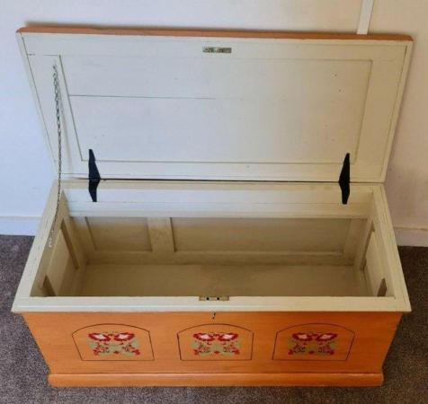 Image 3 of Vintage Folk Art Inspired Painted Chest Trunk Toy Box Coffee
