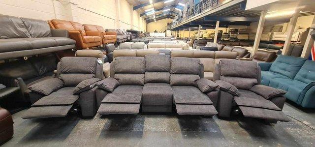 Image 2 of Goodwood grey fabric recliner 3 seater sofa and 2 armchairs