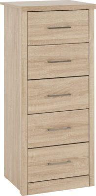 Preview of the first image of Lisbon narrow 5 drawer chest in light oak veneer.