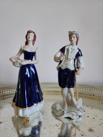 Image 1 of ROYAL DUX Bohemia Figurine in Cobalt Blue and Gilt Porcelain