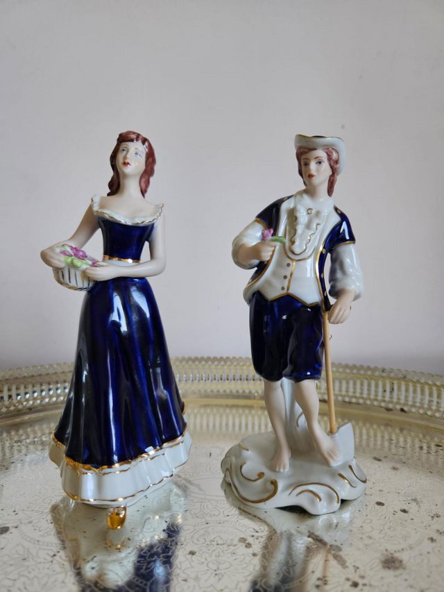 Preview of the first image of ROYAL DUX Bohemia Figurine in Cobalt Blue and Gilt Porcelain.