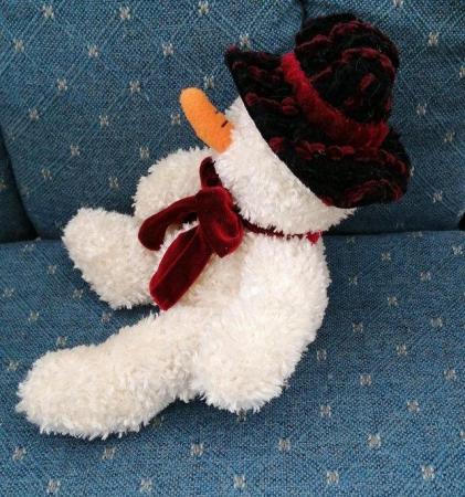 Image 17 of Freezy Snowman Soft Toy by Russ Berrie.  Length 12 Inches.