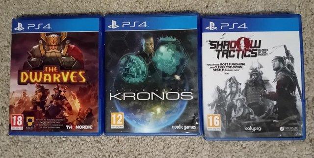 Preview of the first image of Three PS4 Games - Shadow Tactics - Kronos  -The Dwarves.