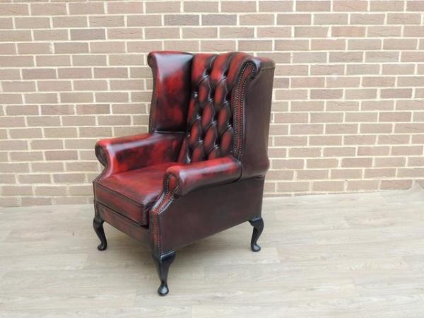 Image 2 of Queen Anne Chesterfield Ox Blood Armchair (UK Delivery)