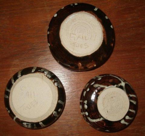 Image 1 of Handmade Glazed Brown Pottery Dishes - Qty 3