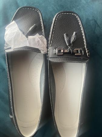 Image 3 of Black leather wide fit tasselled loafer