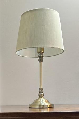 Image 1 of Antique Brass Finish Table Lamp with Cream Shade