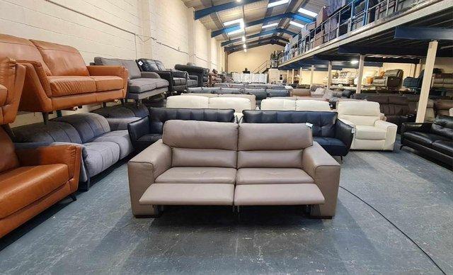 Image 3 of Cubo taupe grey leather electric recliner 3 seater sofa
