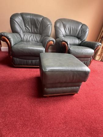 Image 2 of Green Italian 3 seater sofa with 2 arm chairs