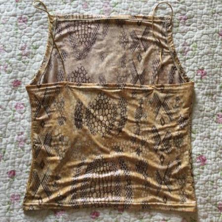 Image 2 of Vtg 90s High Necked Gold Snakeskin Strappy Top sz12 NEW LOOK