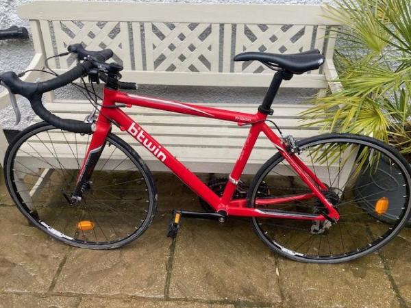 Image 1 of B'twin Red Decathlon Road Bike Carbon Forks Aluminium Frame