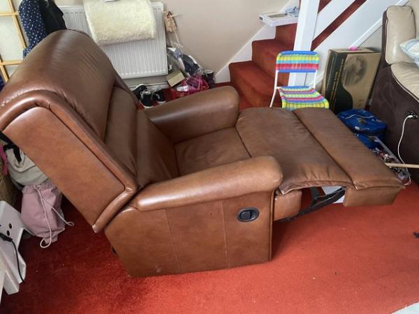 Image 2 of 2 faux leather armchairs brown