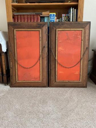 Image 2 of Antique A Pair of Solid Oak Framed Painted Mirrors.