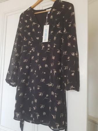 Image 1 of Black Floral Long Sleeved Dress, Size 8 - New with tags