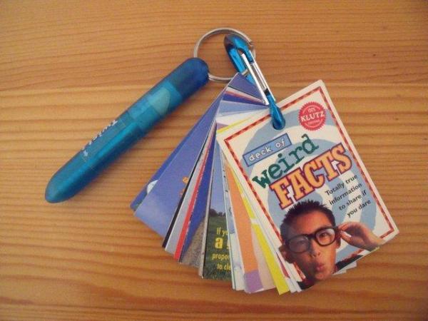 Image 1 of Deck of Weird Facts.38 cards of weird facts/pen on carabiner