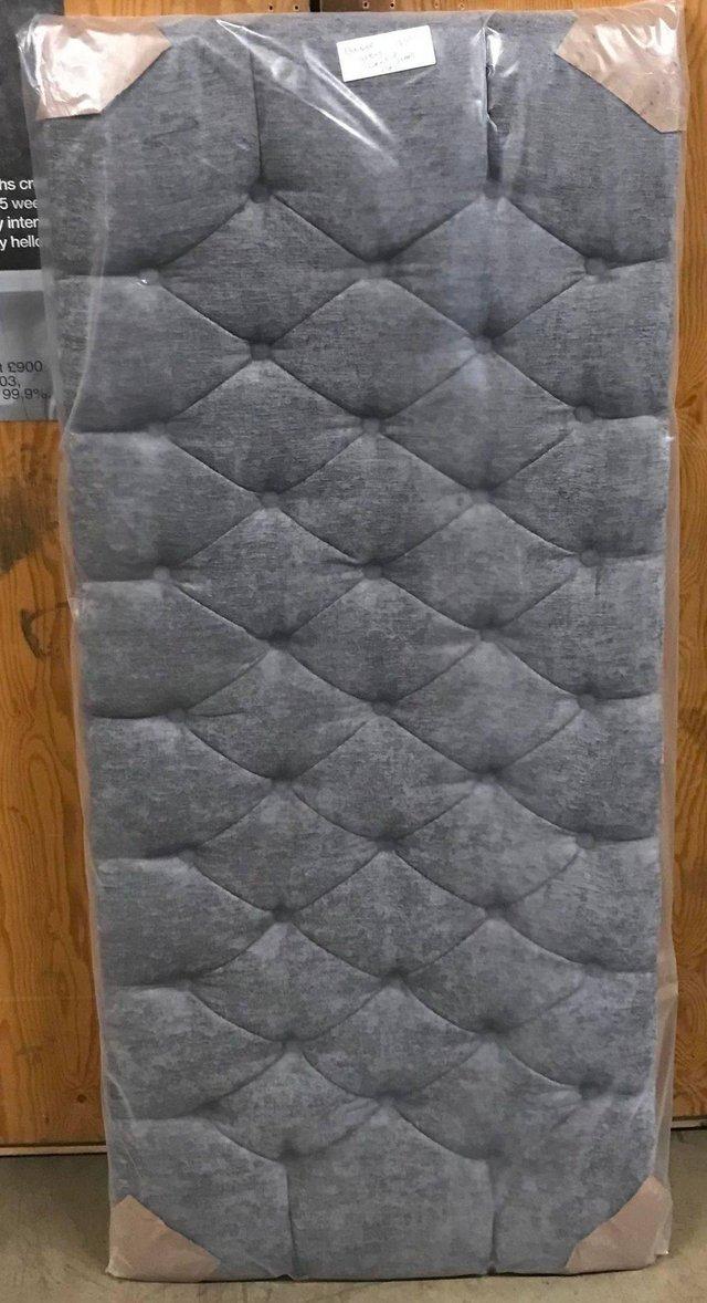 Preview of the first image of DOUBLE GREY CHENILLE HEADBOARD WITH BUTTONS.