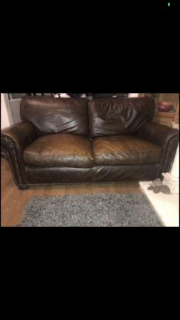 Image 1 of Chesterfield Leather Brown 2 seater chesterfield for Sale