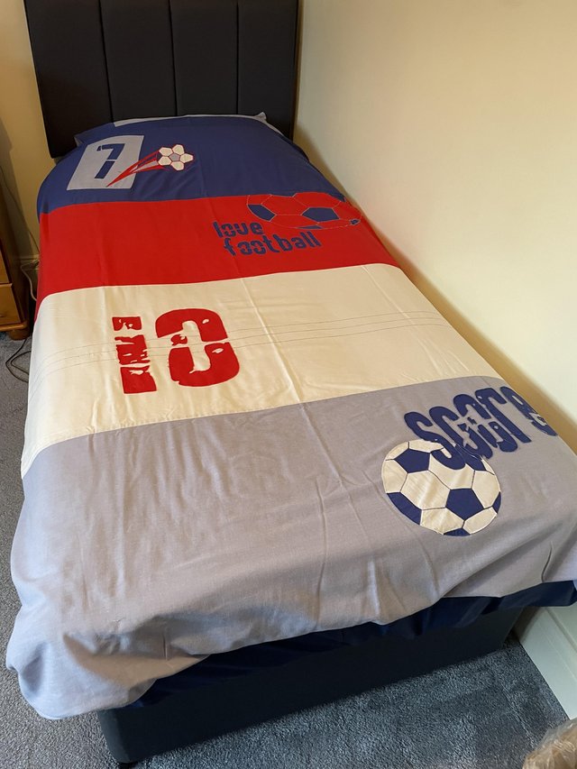 Preview of the first image of Kids Blue Football Single Duvet Cover & Curtains.