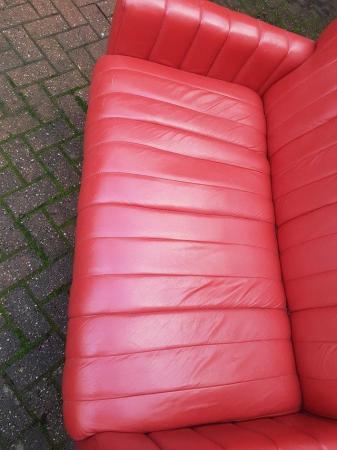 Image 2 of red leather retro vintage style sofa