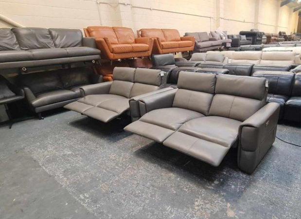 Image 7 of Samson grey leather electric recliner 2 x 2 seater sofas