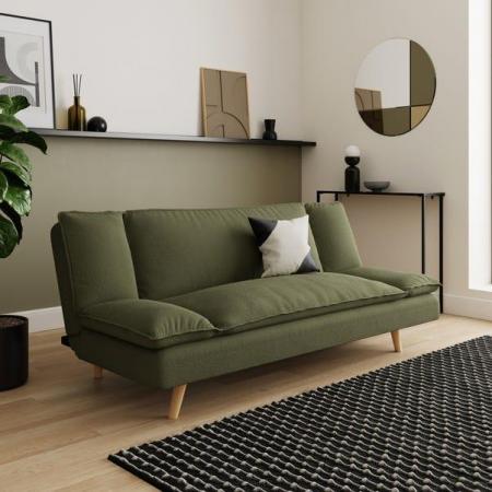 Image 1 of Dunelm Mateo Sherpa Clic Clac Sofa Bed, Olive Green, NEW