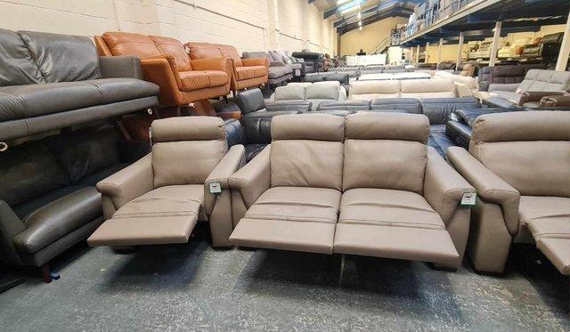 Image 15 of Adriano taupe leather electric recliner sofa set