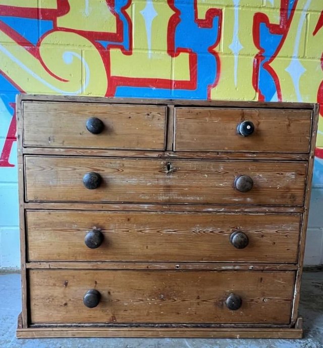 Preview of the first image of Victorian pitch pine 2 over 3 chest of drawers.