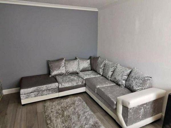 Image 2 of New Large Corner Sofa Crush Velvet/White Leather Newly Made