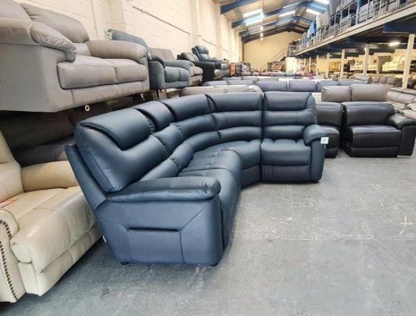 Image 2 of New La-z-Boy Staten blue leather corner sofa