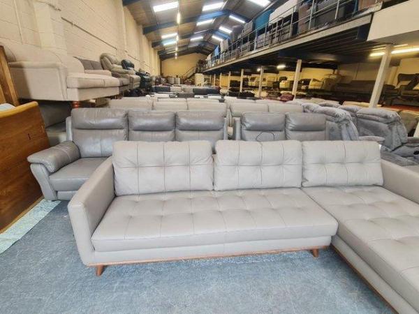 Image 7 of Dwell Albi grey leather chaise corner sofa