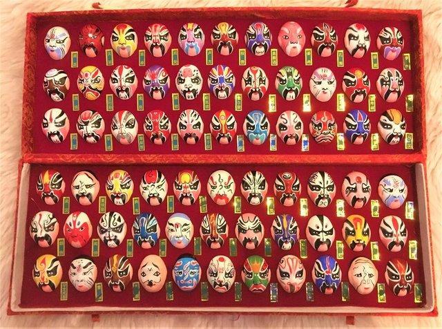 Preview of the first image of BOXED SET OF 66 MINIATURE BEIJING CHINA OPERA MASKS.