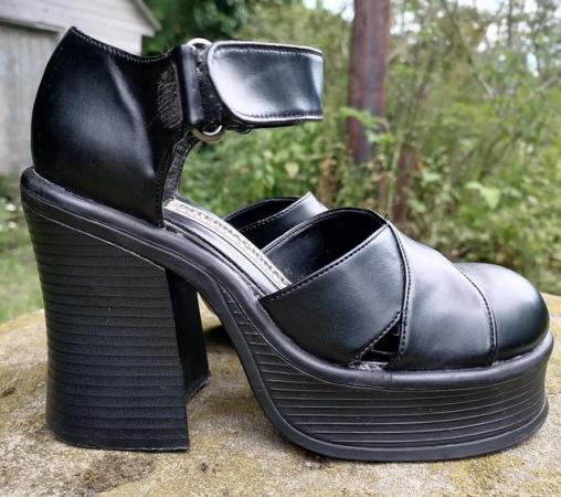 Image 2 of 90's platform high heeled black shoes size 3